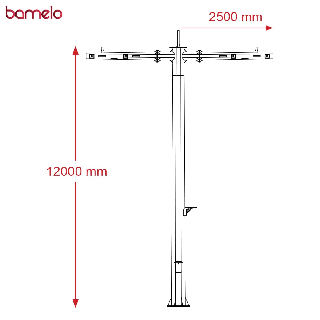 دکل دوربین نظارتی 12 متری با دو دستک 2.5 متر